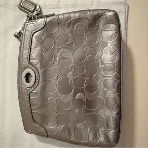 Coach Metallic Silver Embossed Clutch